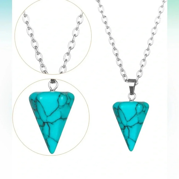 Bohemian Western Turquoise Stone Pendant Silver Plated Necklace - Picture 3 of 3